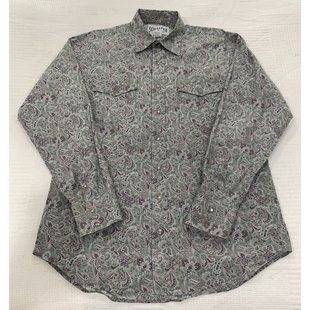 Schaefer Outfitter Frontier Pearl Snap Shirt Large Green Western Paisley USA